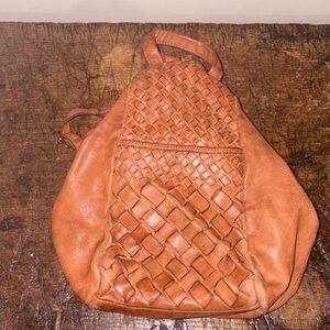 Woven Leather Backpack - Tan